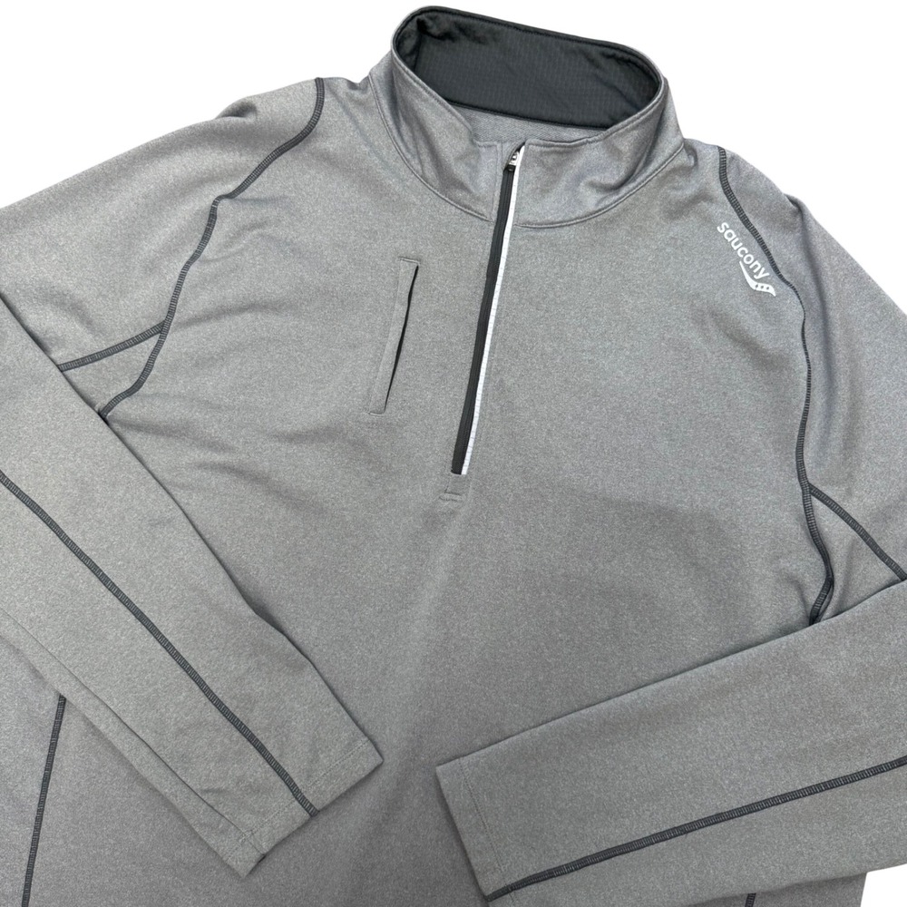 Saucony 1/4 Zip Pullover Running Top Mens XXL Gray Reflective Training Sweater